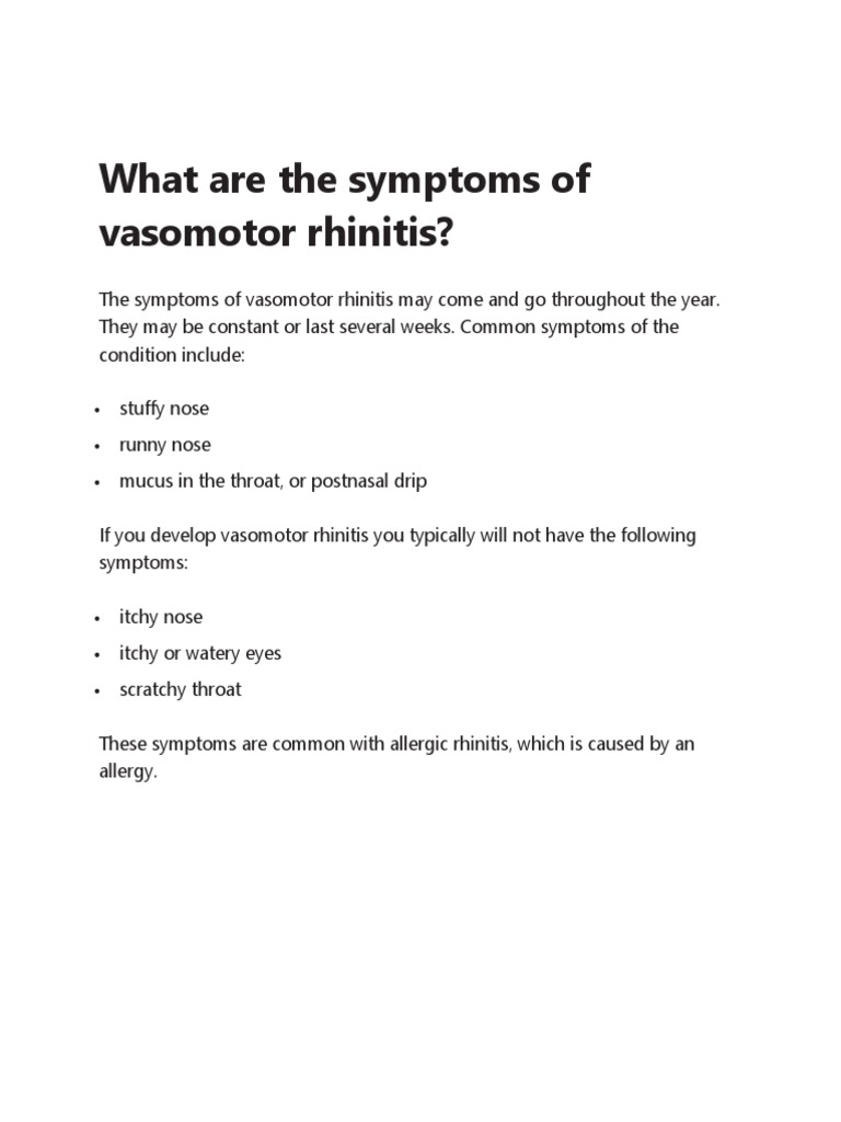 Symptoms of Vasomotor Rhinitis | PDF | Rhinology | Allergology