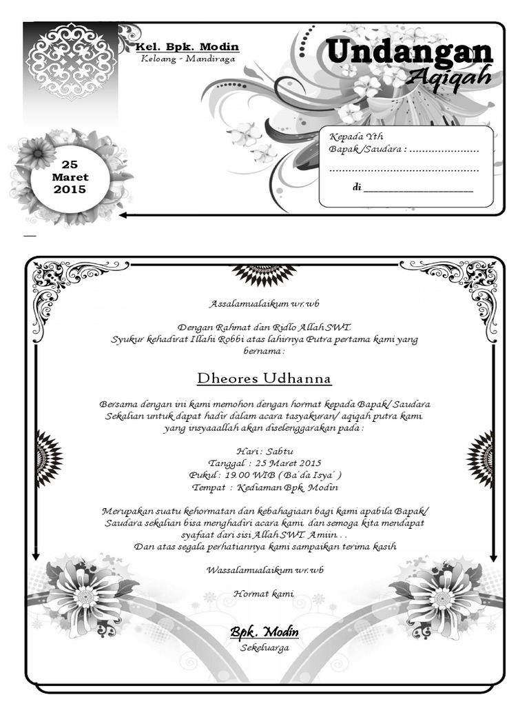 940 Koleksi Contoh Undangan Acara Aqiqah Gratis Terbaru