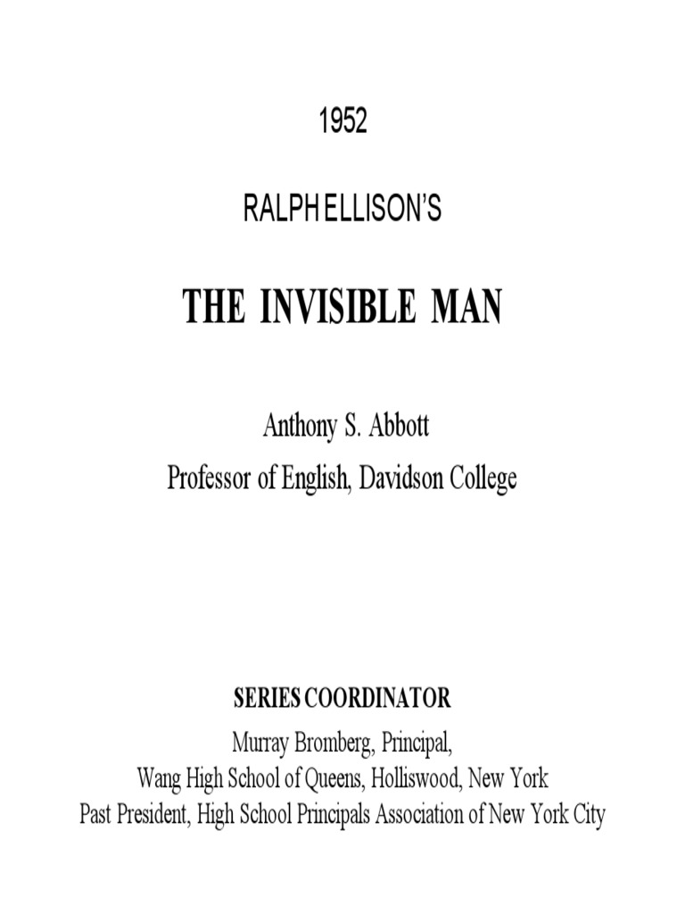 Anthony S Abbott Ralph Ellison S The Invisible Man Pdf