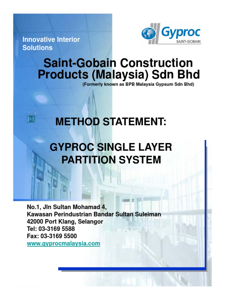 02. Method Statement Single Layer Partition System Drywall Wall