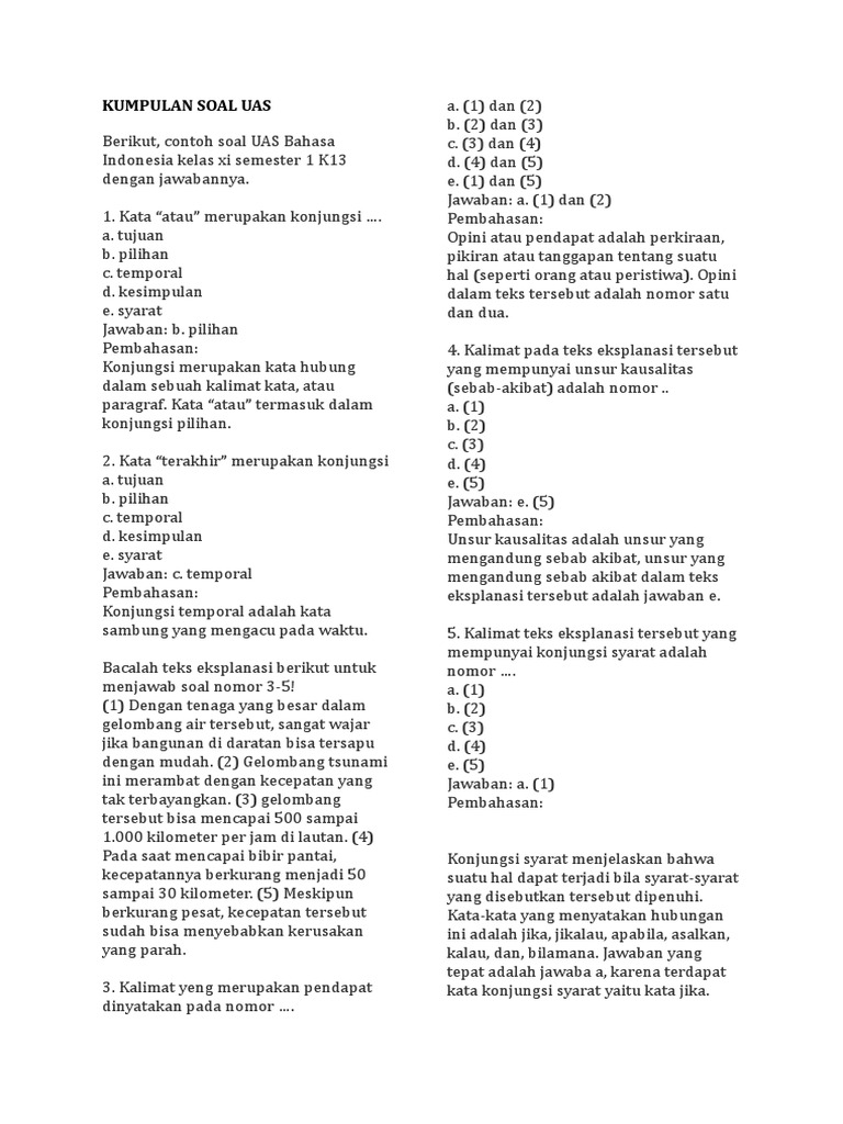 Kumpulan Soal Pas Kelas Xi Kurtilas Sem 1