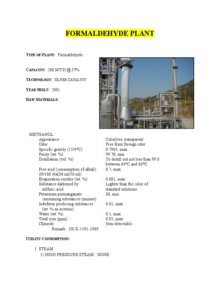 Formaldehyde Production Plant Details | PDF