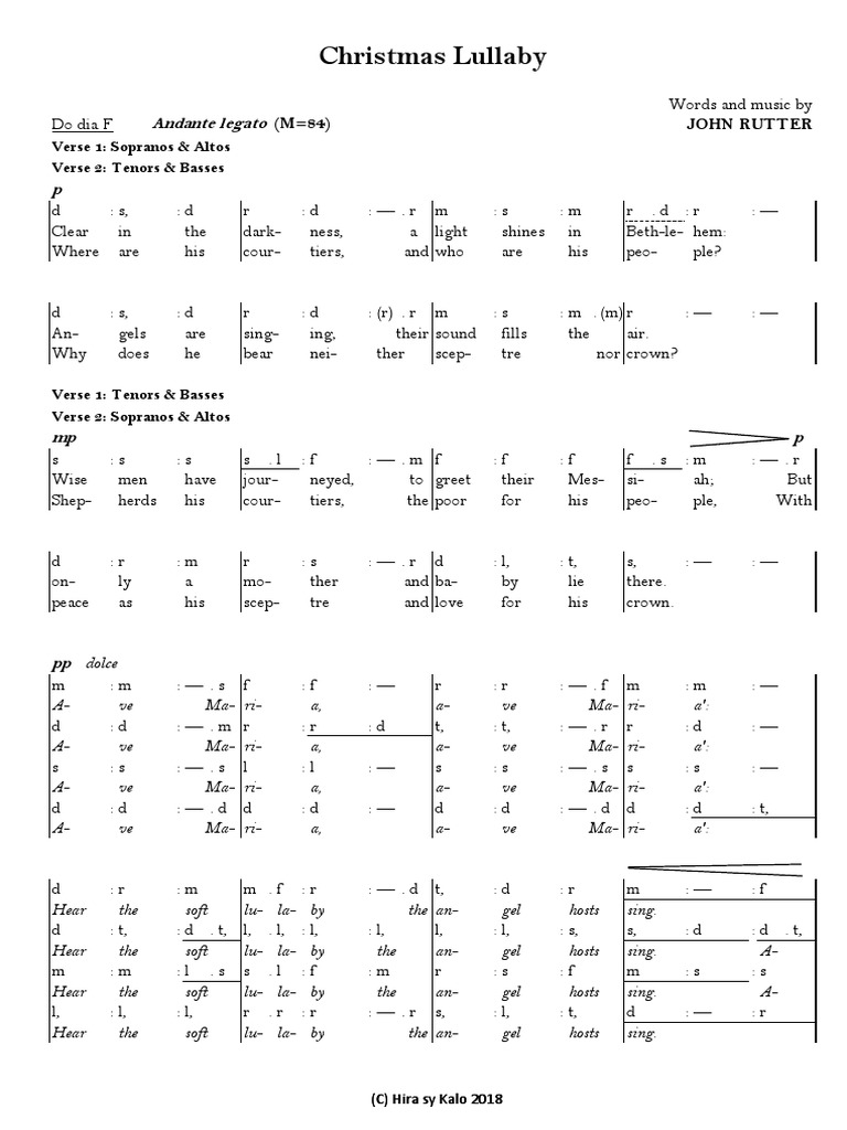 Christmas Lullaby (Tonic SolFa) PDF Choral Compositions Pitch (Music)