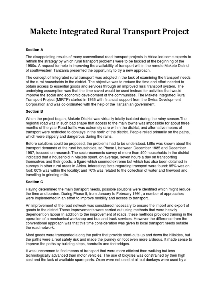 Makete Integrated Rural Transport Project: Section A | PDF | Tanzania ...