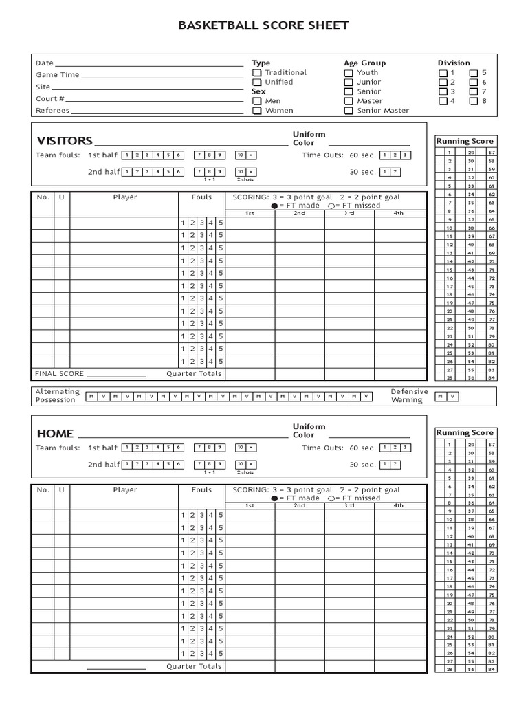 Score Sheet | PDF | Sports