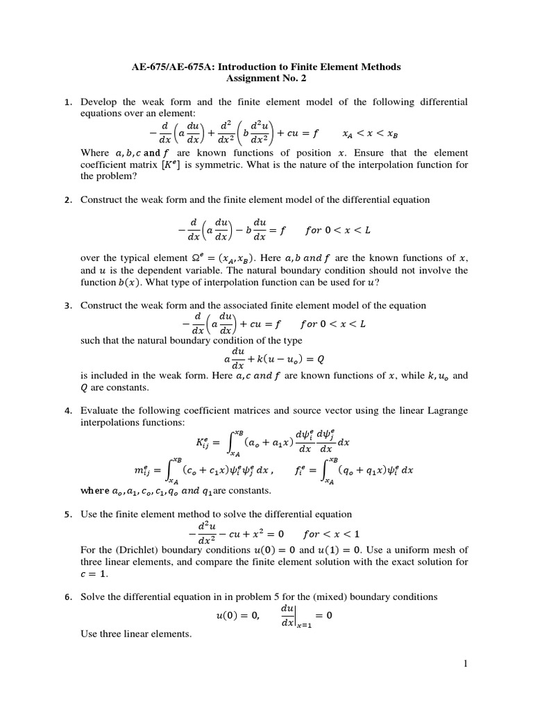 Assignment 02 Ae675 Finite Element Method Matrix Mathematics