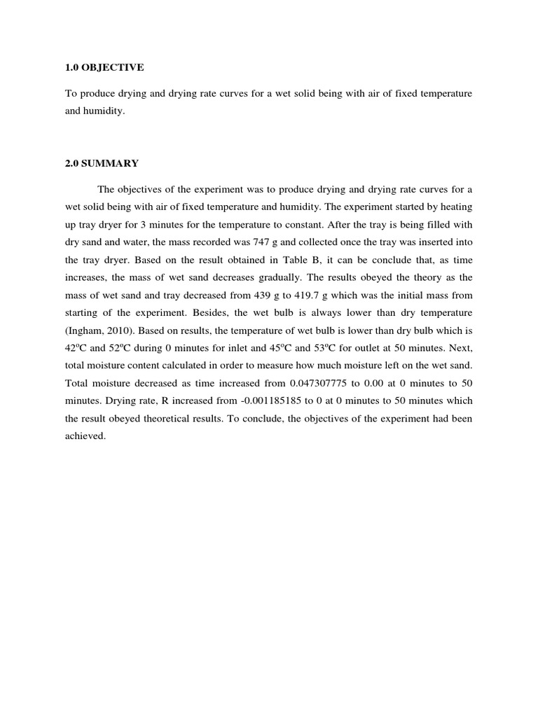 Tray Dryer Final Report PDF Humidity Evaporation