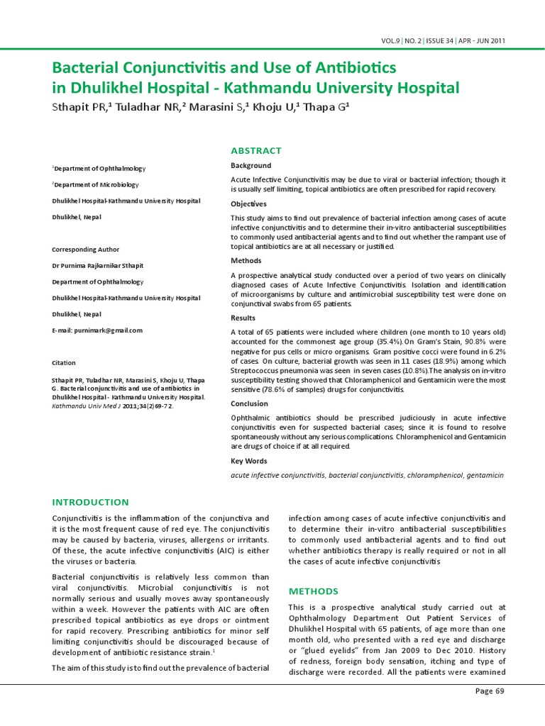 Bacterial Conjunctivitis and Use of Antibiotics PDF PDF Antibiotics