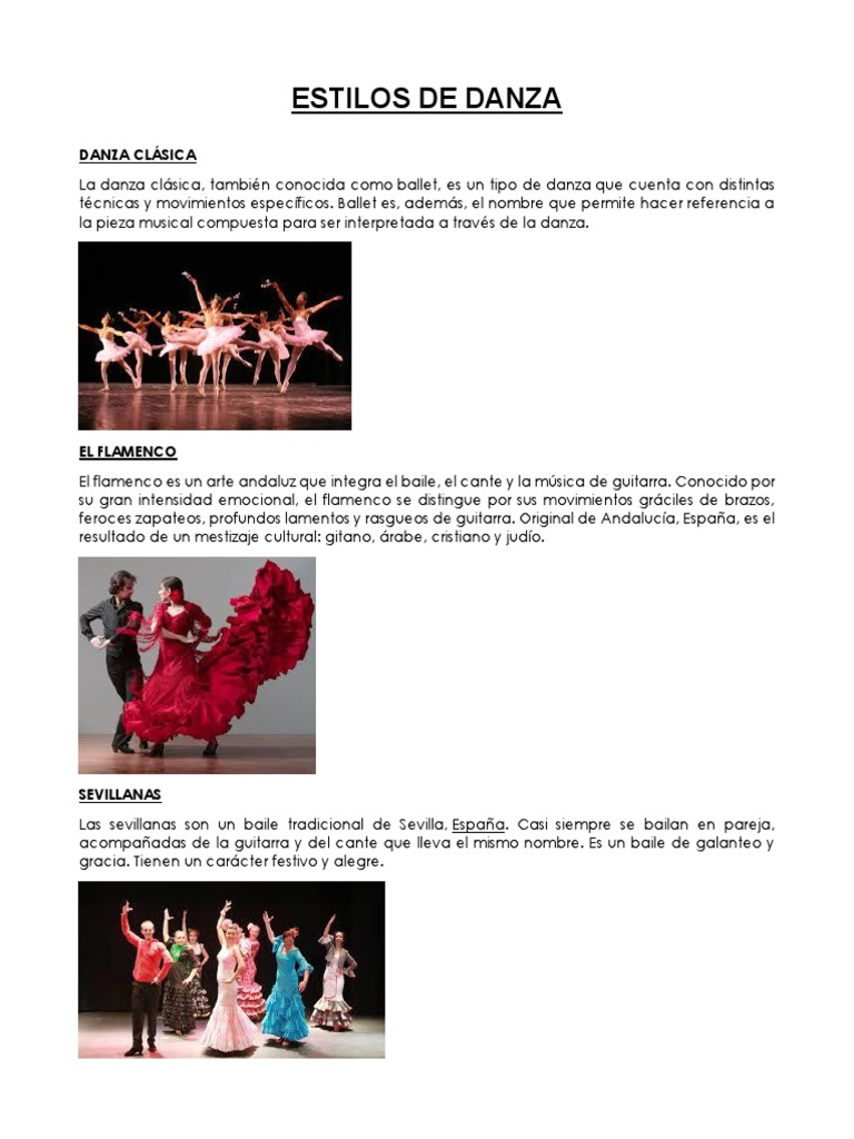 Tipos y estilos de danza explicados | PDF | Bailes | Ballet