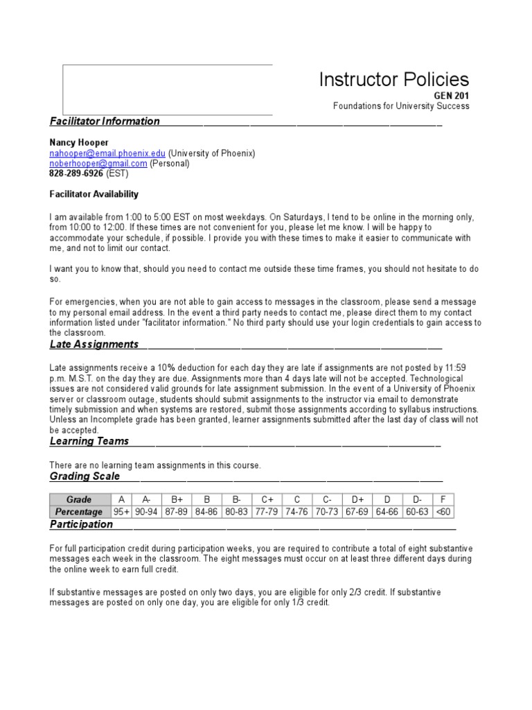 Instructor Policies: Facilitator Information | PDF | Classroom | Learning