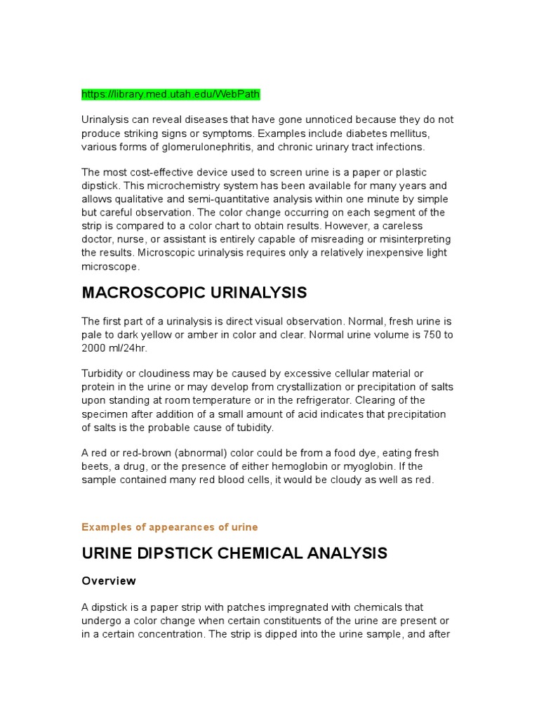 Macroscopic Urinalysis Examples of Appearances of Urine PDF