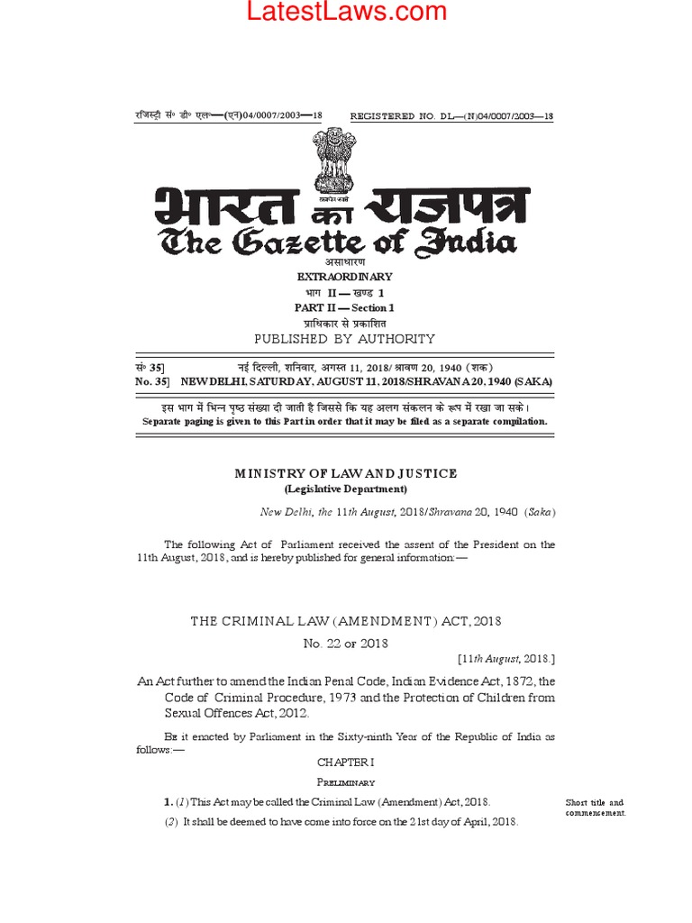 Criminal Law (Amendment) Act, 2018 Bail Criminal Procedure In South