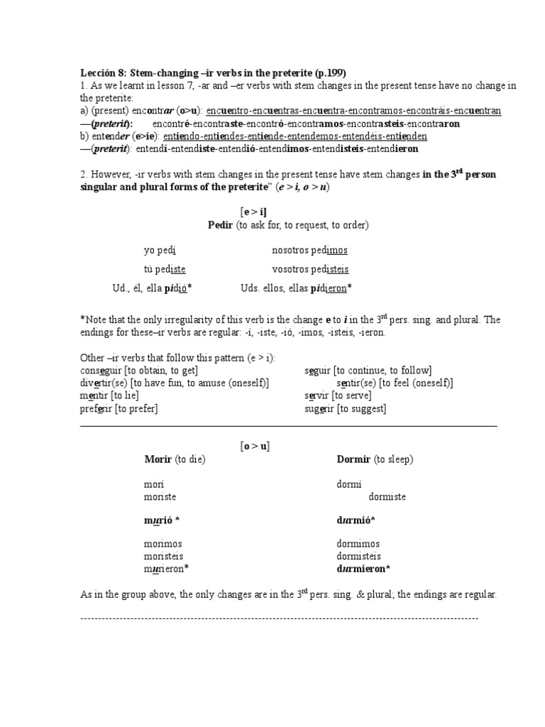 Lesson 8, Stem-Changing - Ir Verbs | PDF | Philology | Language Arts &  Discipline
