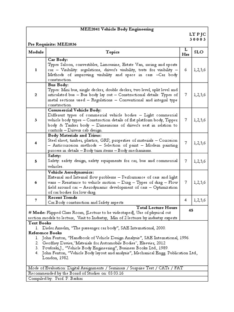 MEE2041 VehicleBodyEngineering TH 1 AC40 PDF Car Vehicles