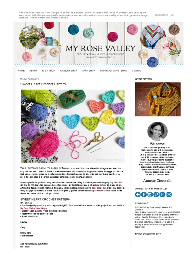 My Rose Valley: Sweet Heart Crochet Pattern | PDF | Crochet | Needlework