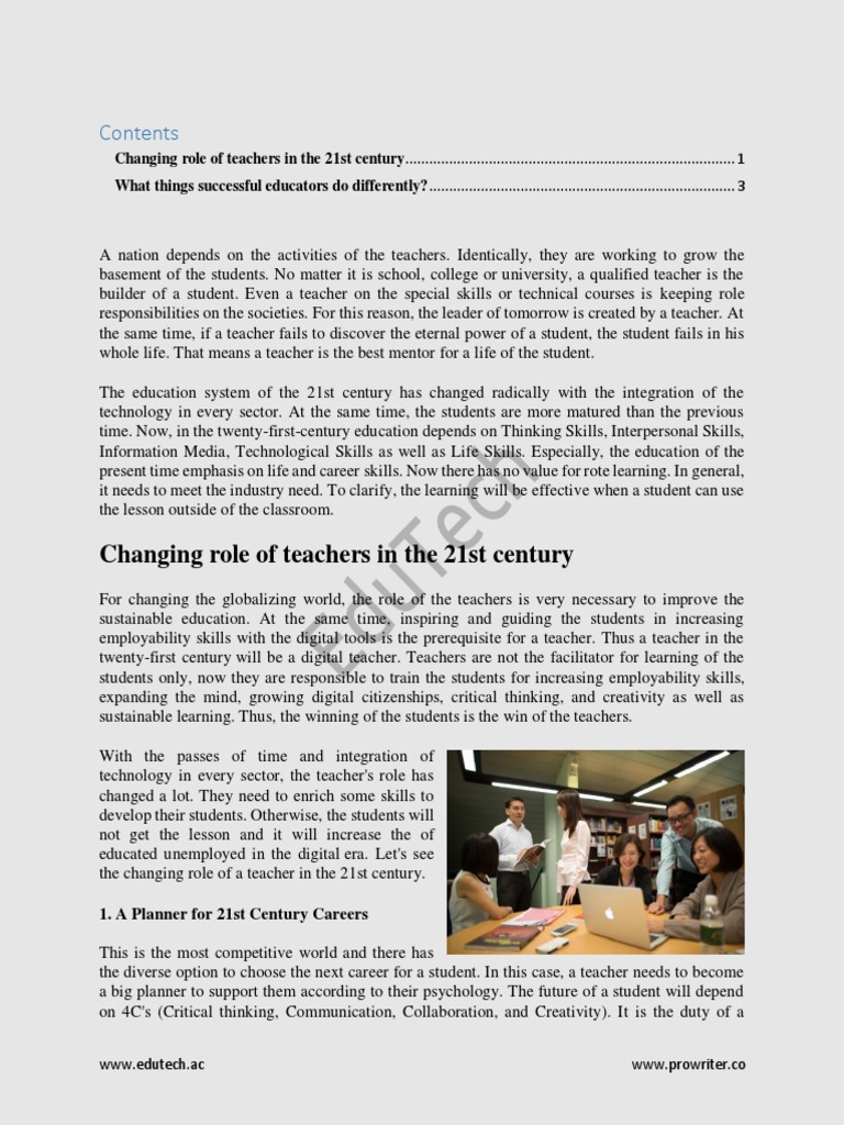 Evolving Role of Teachers in the 21st Century | PDF | Teachers | Mentorship