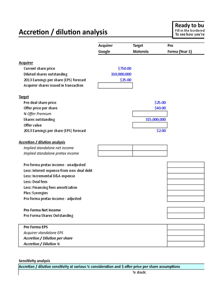 Accretion/Dilution Analysis Overview | PDF | Earnings Per Share | Debt