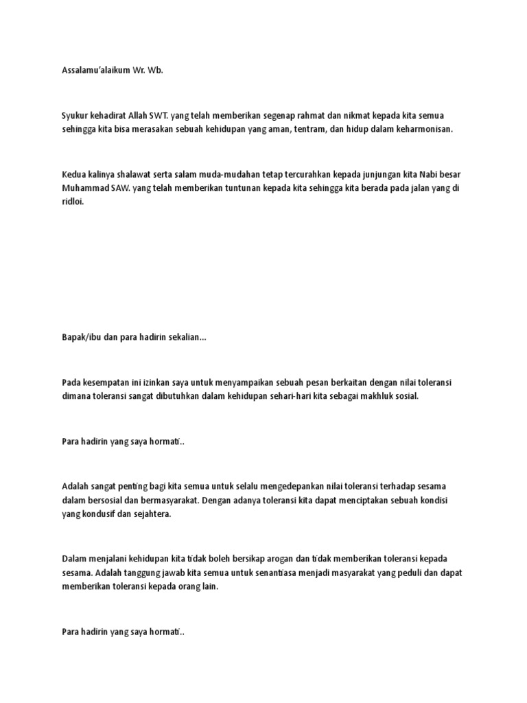 Pidato Tentang Toleransi