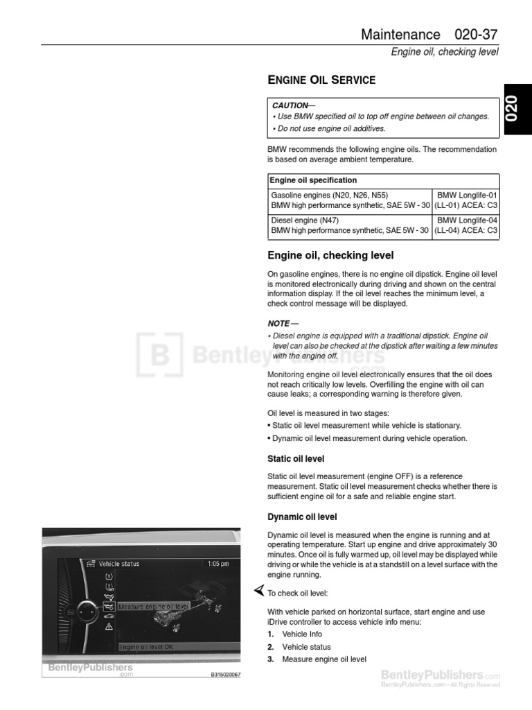 BMW 3 Series F30 F31 F34 Service Manual 2012 2015 Excerpt Engine Oil Service PDF PDF Motor