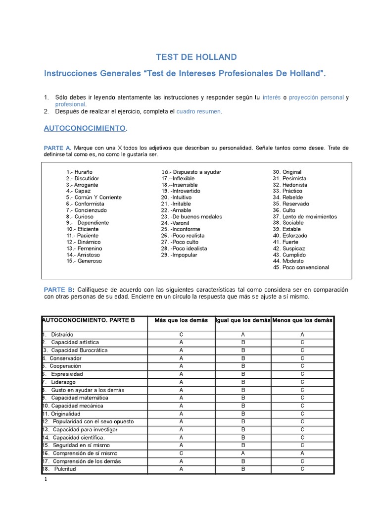 Test de Holland PDF Science Ciencia (general)