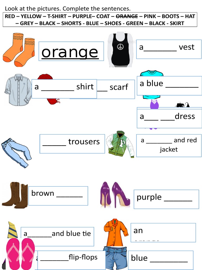 Colorful Clothing Sentence Completion | PDF