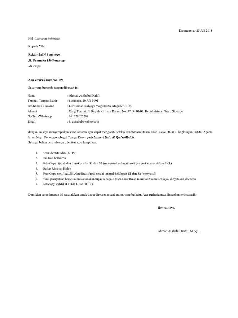 Download 88+ Contoh Surat Surat Lamaran Kerja Biasa Gratis