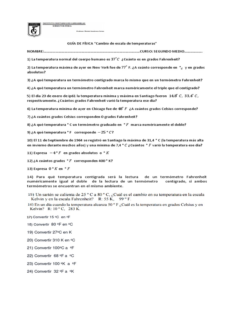 Cuantos Grados Centigrados Son 400 Grados Fahrenheit Guia Cambio de Escala de Temperaturas | PDF | Celsius | Fahrenheit
