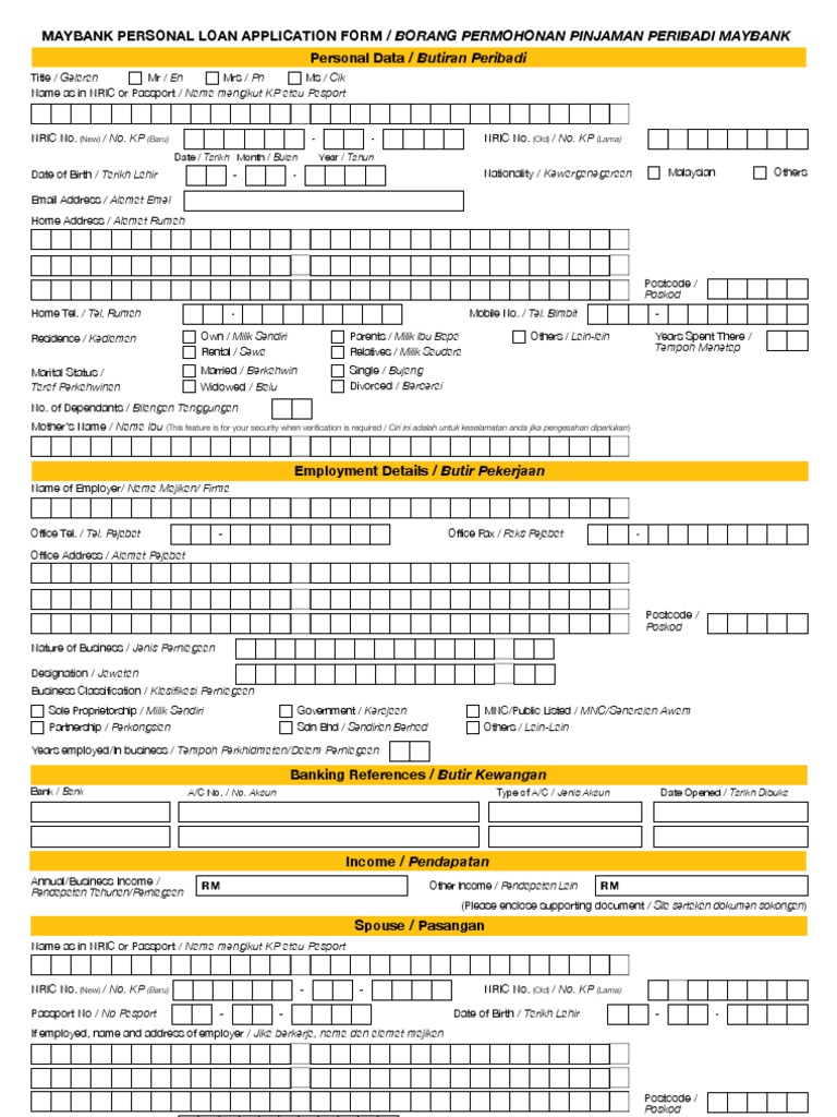 Borang Permohonan Pinjaman Perniagaan Maybank