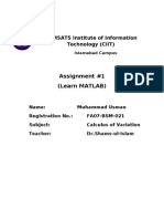 Assignment #1 (Learn MATLAB) : COMSATS Institute of Information Technology (CIIT)