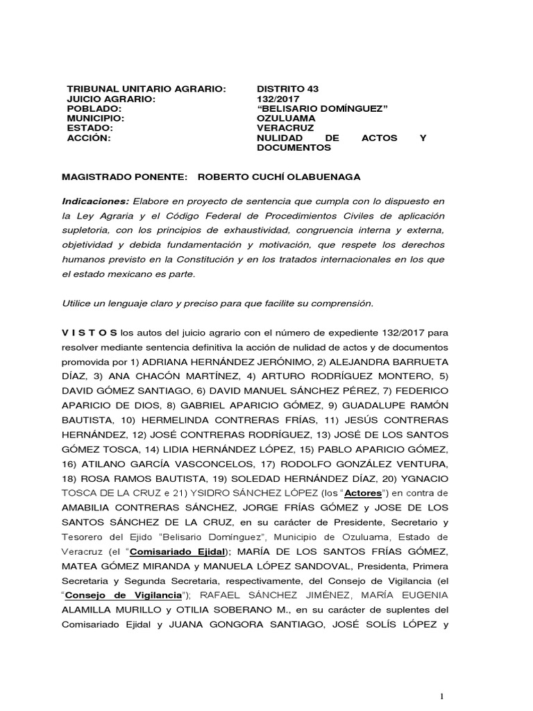 Proyecto de Sentencia Agraria | PDF | Mujer | Derechos humanos