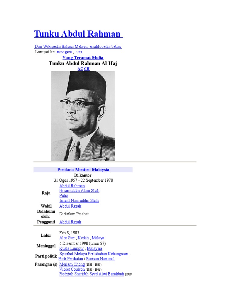 Tunku Abdul Rahman: Bapa Kemerdekaan Malaysia | PDF