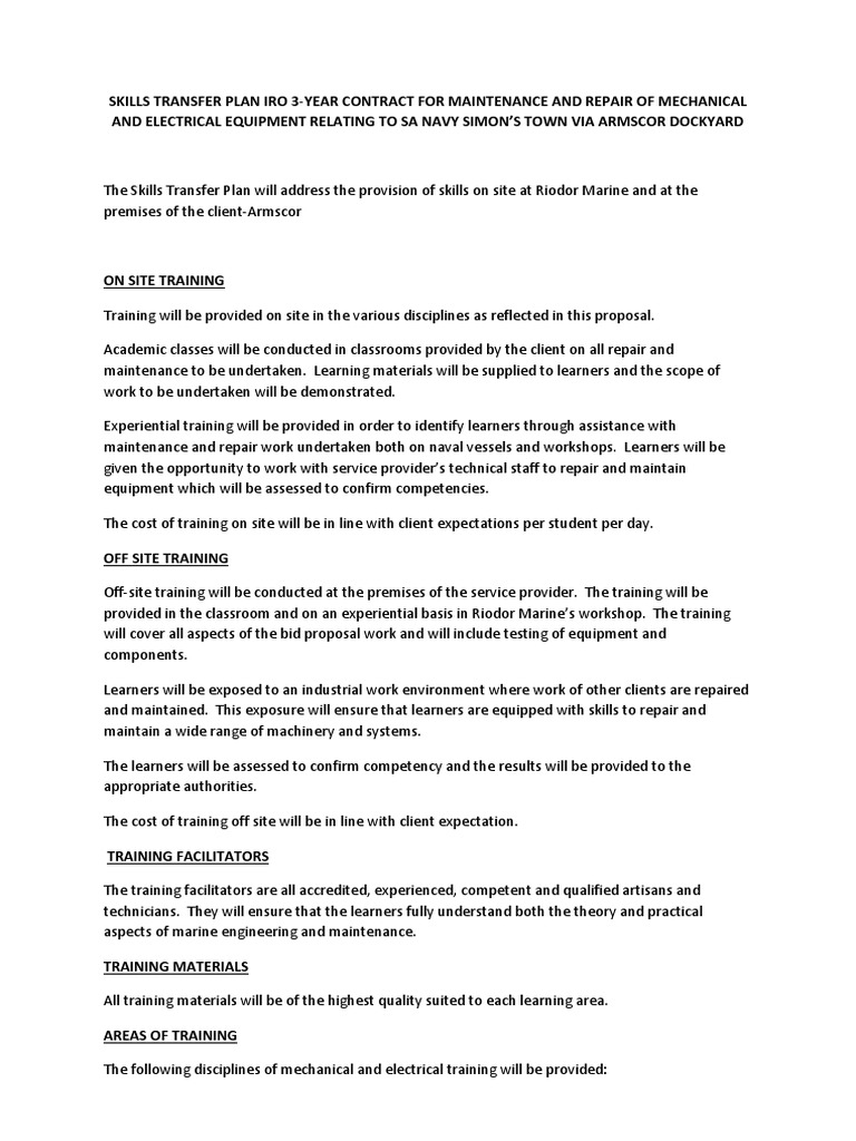Skills Transfer Plan for Naval Equipment | PDF | Engines | Hvac