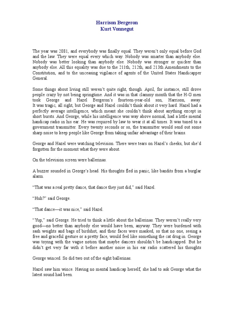 Harrison Bergeron Kurt Vonnegut PDF