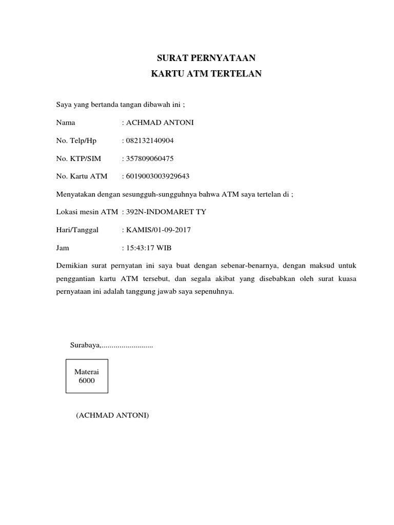 Contoh Surat Pernyataan