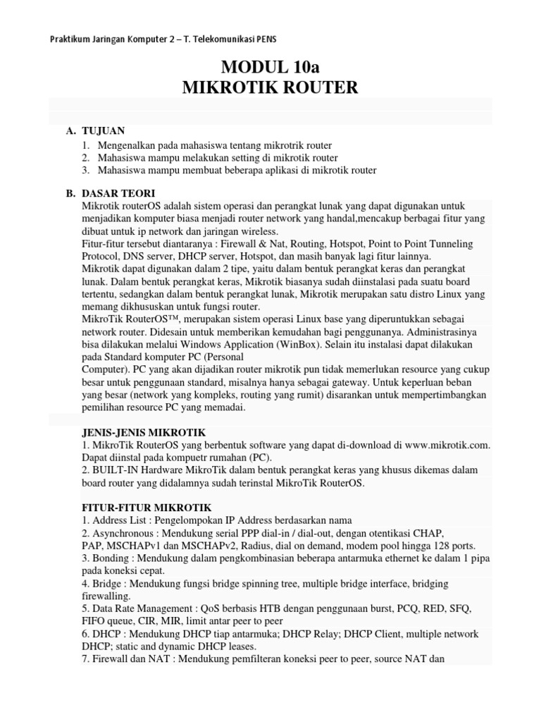 Praktikum Mikrotik Router untuk Jaringan | PDF