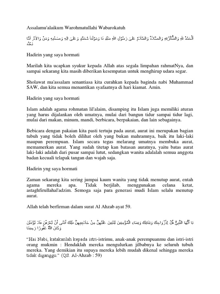 Teks Ceramah Agama Tentang Aurat Wanita