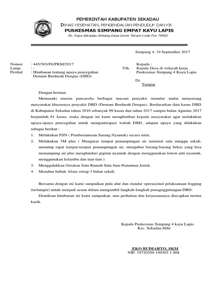 Contoh Surat Himbauan Demam Berdarah Contoh Surat Dan Formatnya