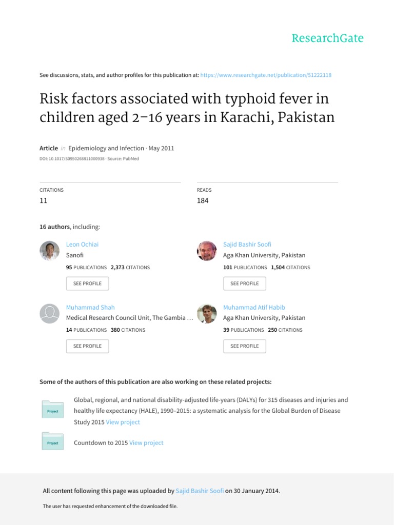 Risk Factors Associated With Typhoid Fever in Children Aged 2-16 Years ...