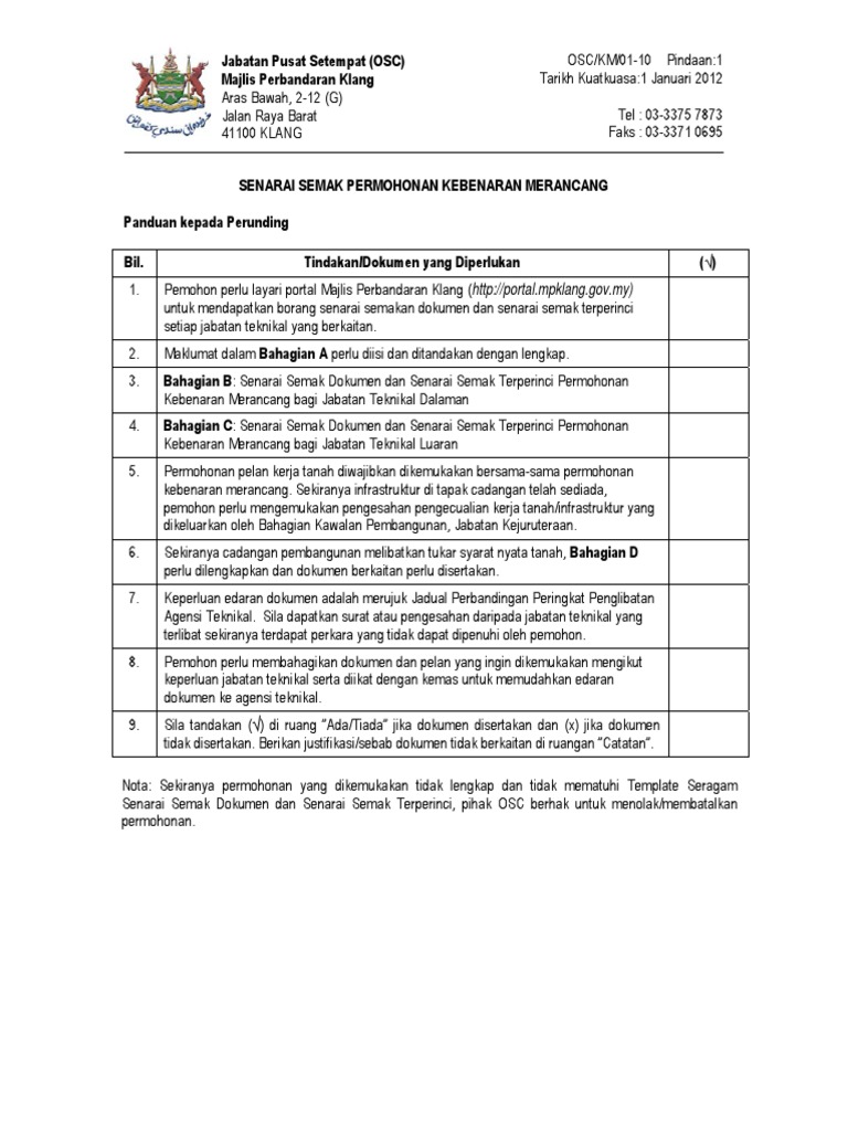 Senarai Semak Permohonan Kebenaran Merancang Kuatkuasa 0101 Pdf