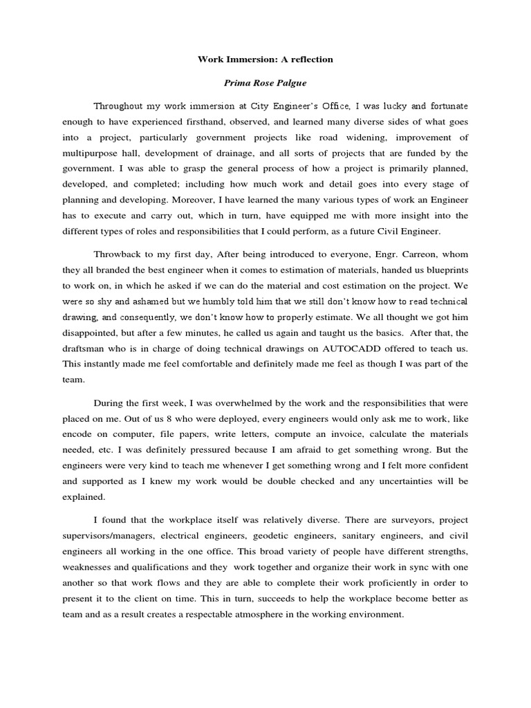 Work Immersion PDF Engineer Engineering
