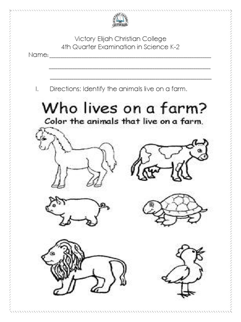 K-2 Science Exam: Farm Animals & Body Parts | PDF | Language Arts ...