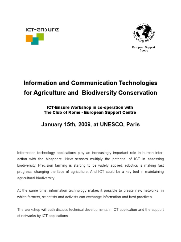 ICT for Agriculture and Biodiversity | PDF | Biodiversity | Agriculture