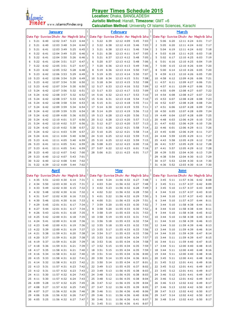 Prayer Times Schedule 2015 January February March PDF Islamic
