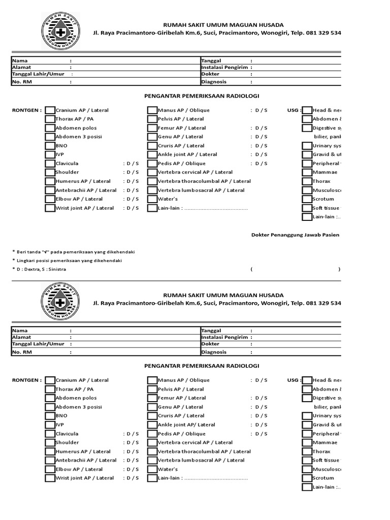 Formulir Pengantar Rontgen Radiologi | PDF