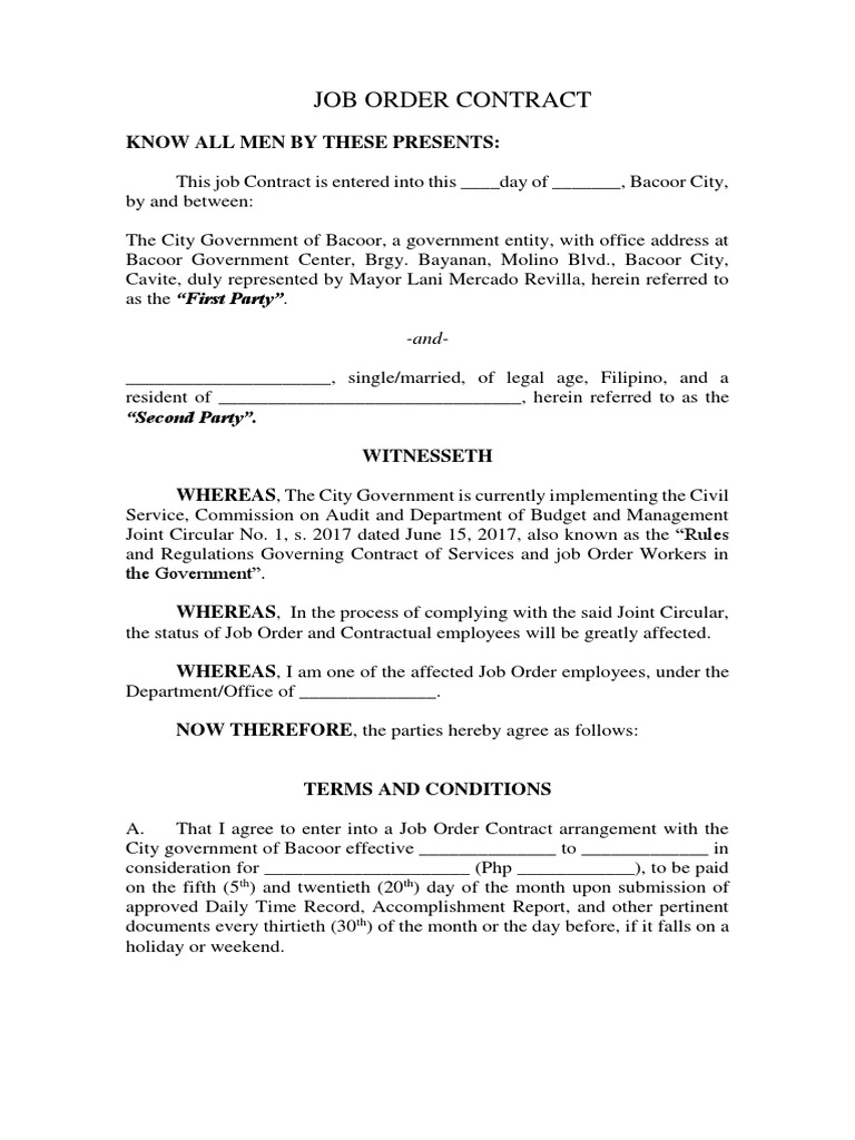 Job Order Contract for Bacoor City | PDF | Notary Public | Private Law