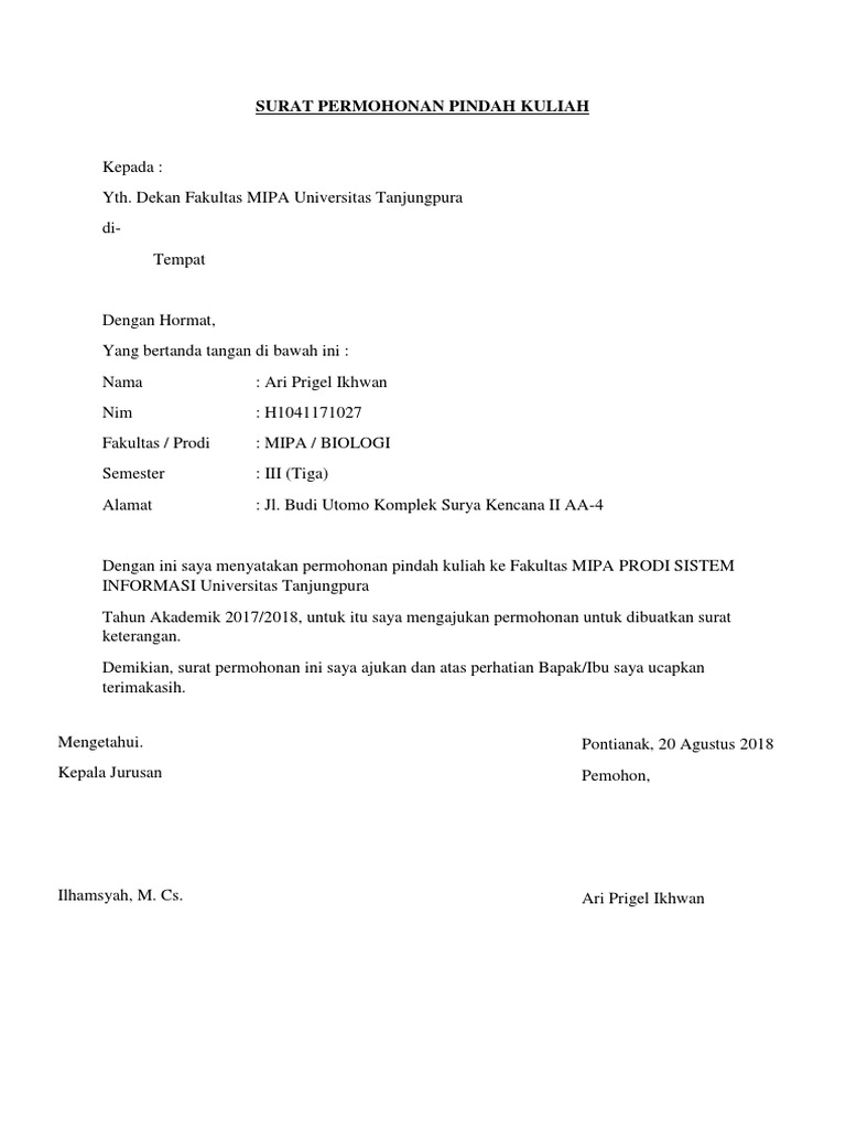 Surat Permohonan Dah Kuliah