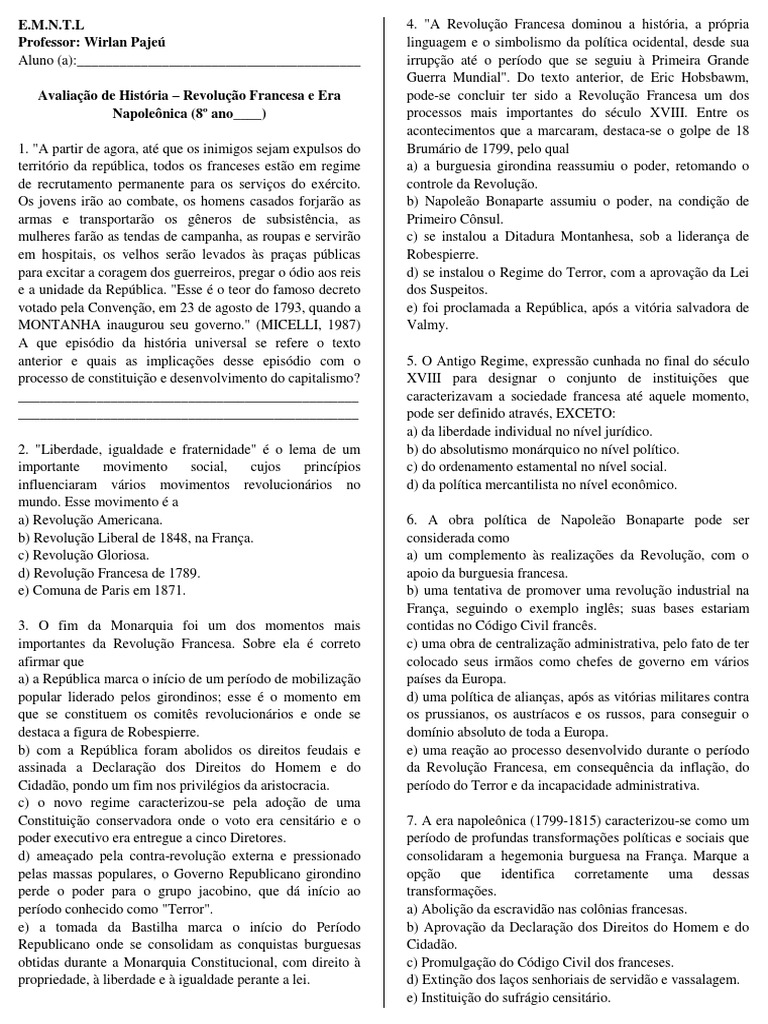 A História Das Sociedades PDF Revolução Francesa França
