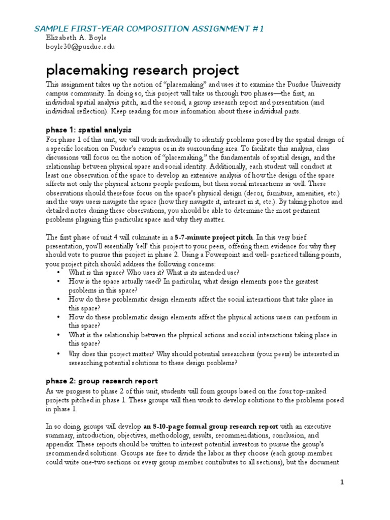 Placemaking Research Project: Sample First-Year Composition Assignment ...