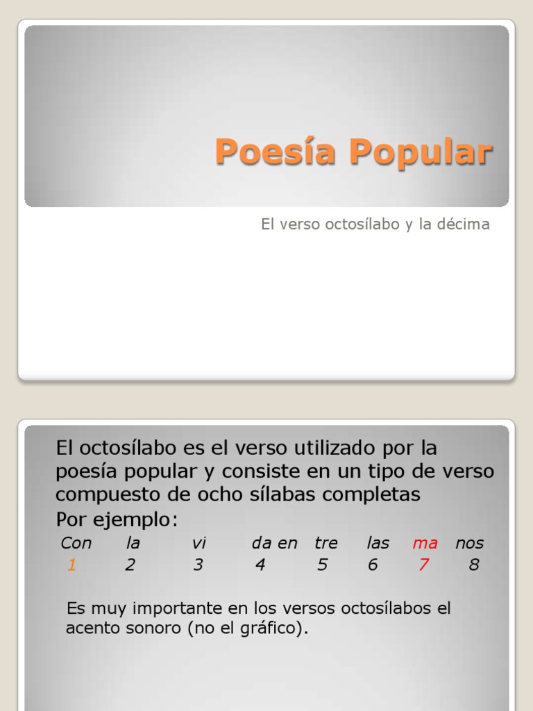 Octosílabos y Décimas en Poesía Popular | PDF | Rima | Poética