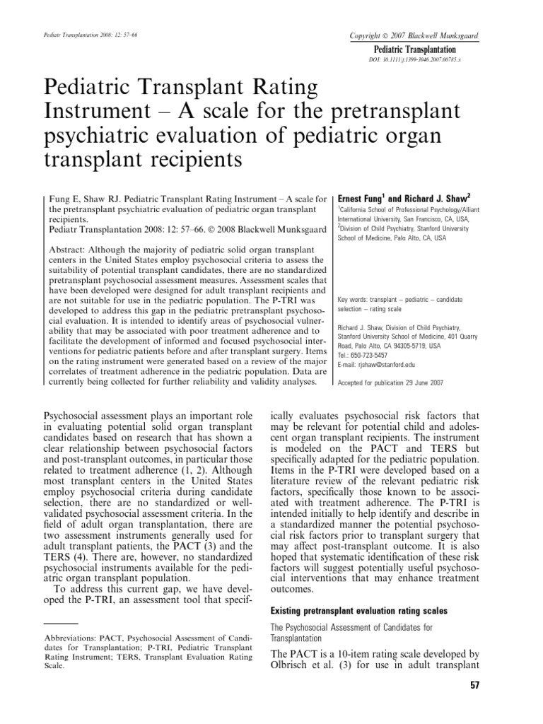 Pediatric Transplant Rating Instrument | PDF | Psychological Evaluation ...